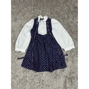 Vintage Ruth of Carolina Dress Girls‎ 6 Prairie White Striped Floral 90s